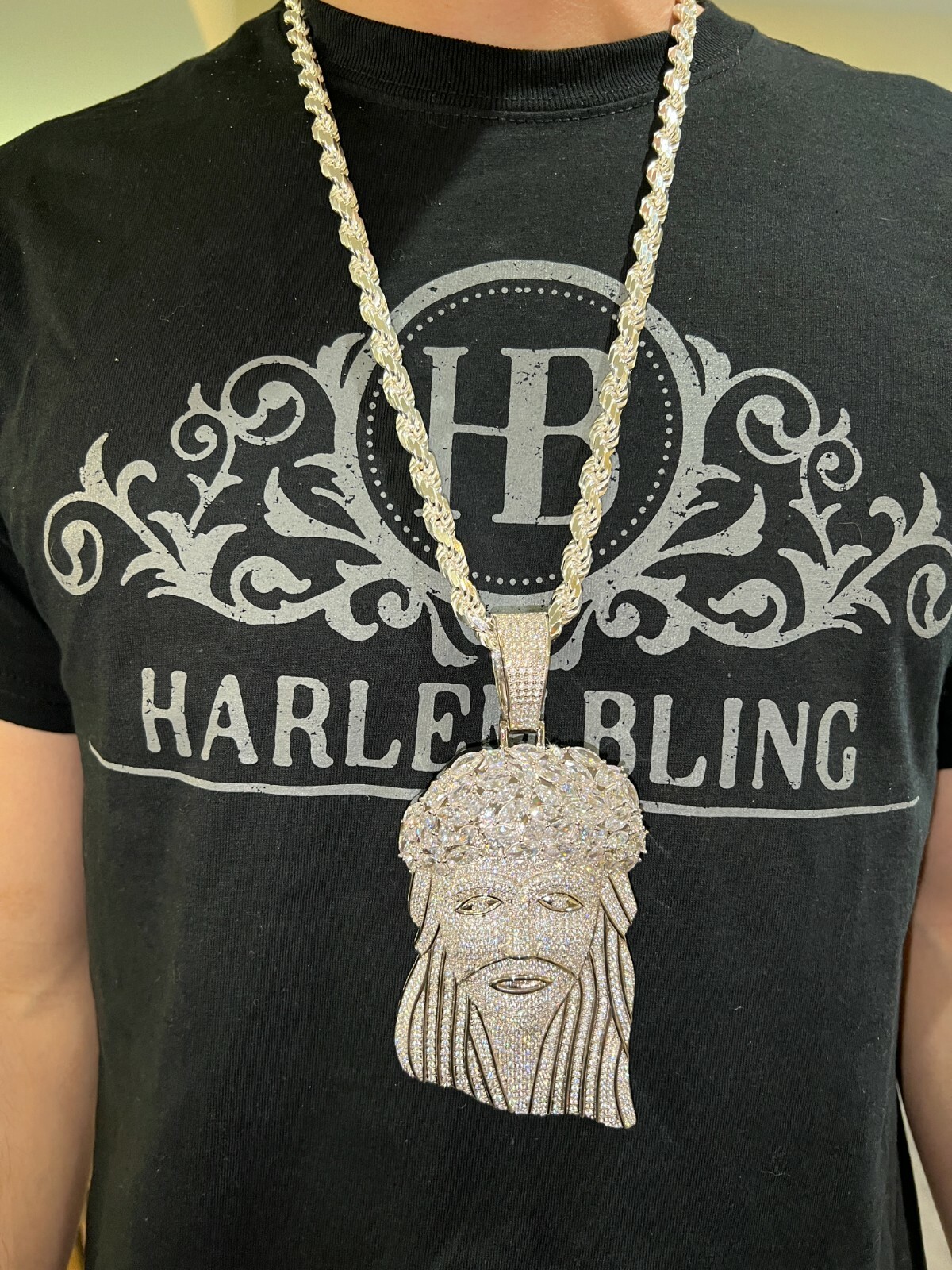 Pre-owned Silver Huge 6" 290 Gram Real 925  Mens Iced Baguette Cz Jesus Piece Pendant In Gold