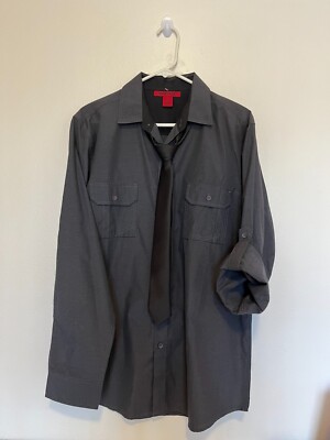 MONTAGE LARGE MEN'S DARKER GRAY COLOR LONG SLEEVES SHIRT W/ BLACK NECKTIE - NWT
