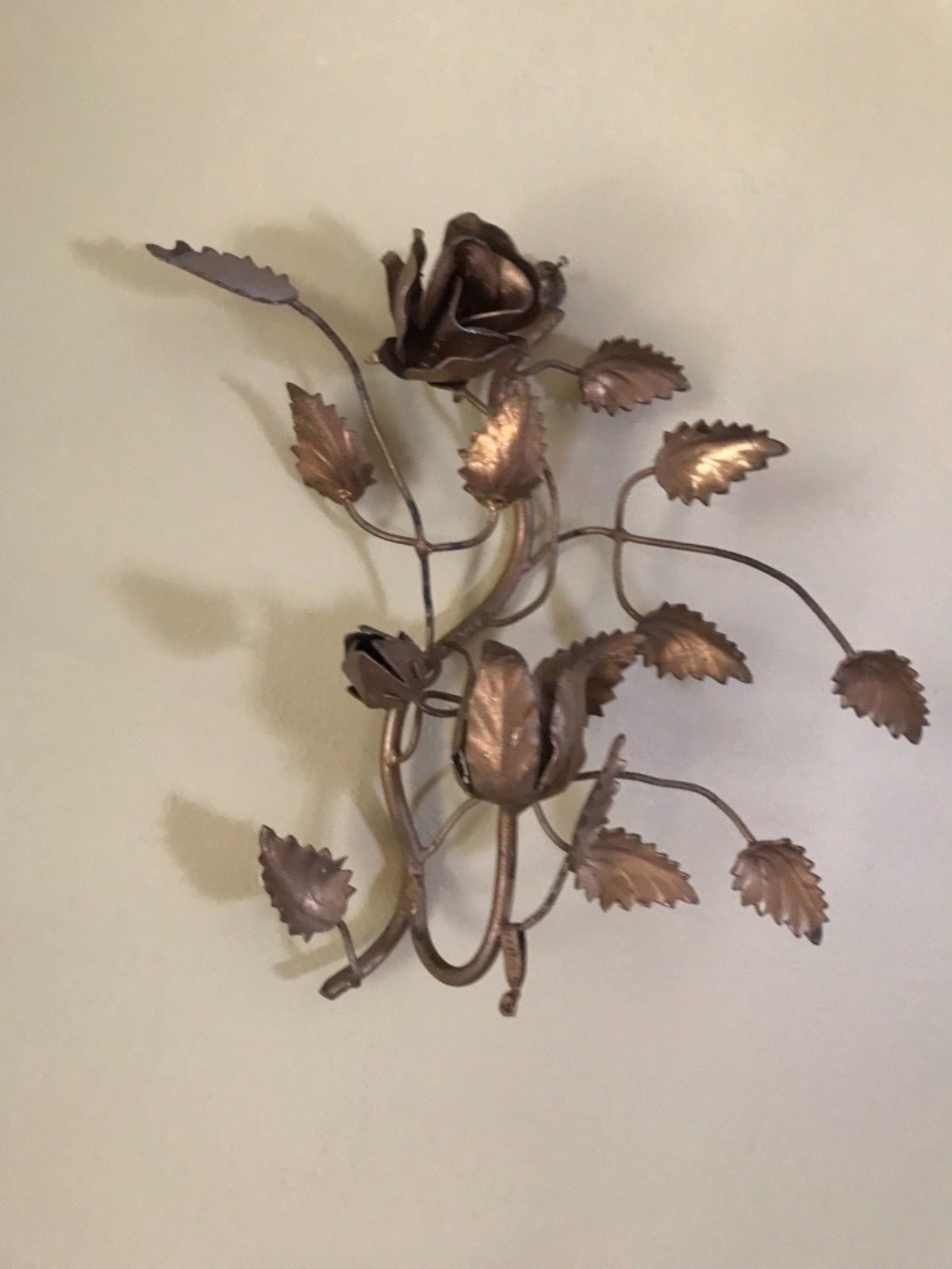 Vintage  Italy Gold Wall Sconce Candelabra Metal Roses Regency Candle