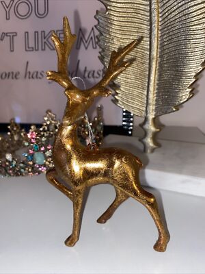 Deer Reindeer Buck Christmas Ornament Dark Gold Bronze Country Rustic Farmhouse