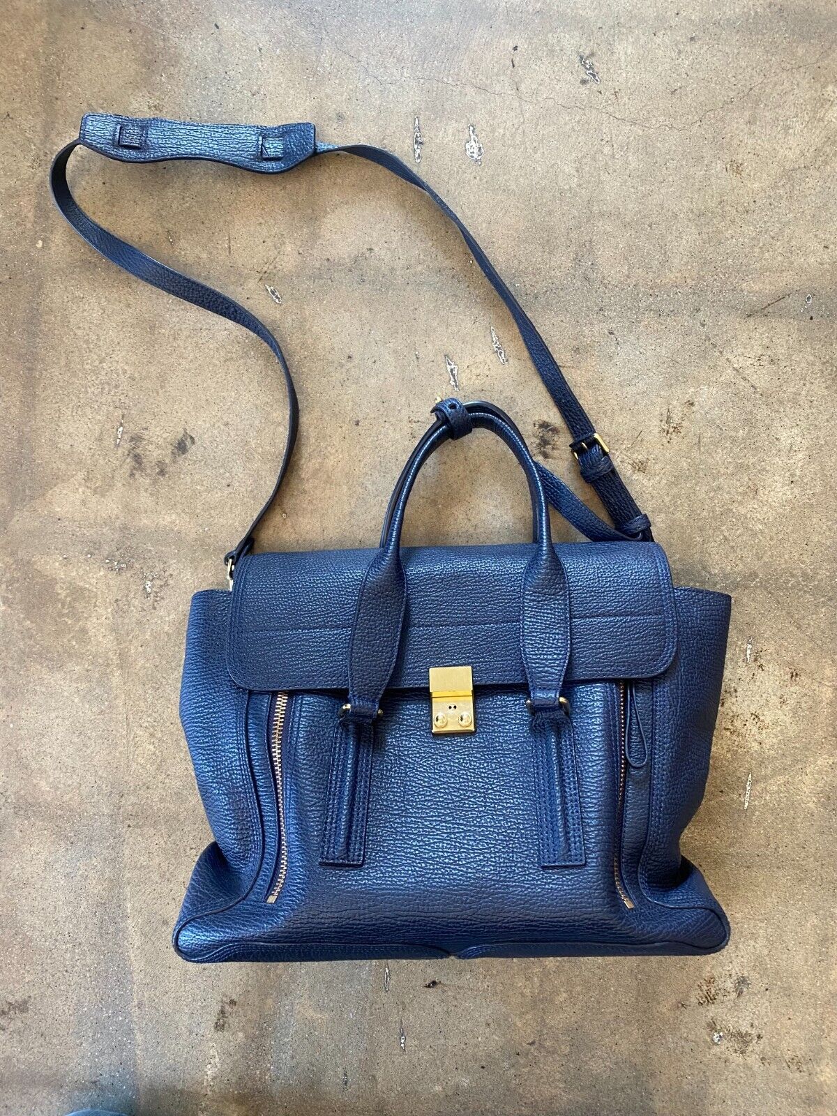3.1 PHILLIP LIM Pashil Navy Blue Ink Pebbled Leather Large 3.1 PHILLIP LIM Pashil Navy Blue Ink Pebbled Leather Large