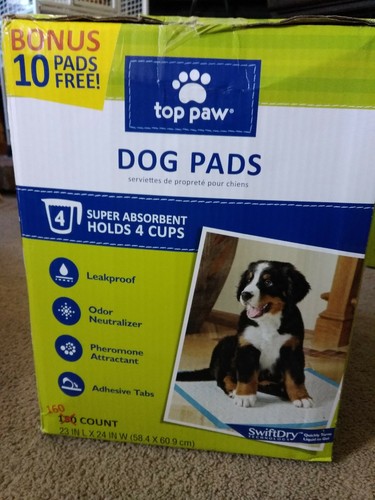New Sealed 160 TOP PAW Dog Puppy Training Pads Absorbent Leakproof Jumbo Box