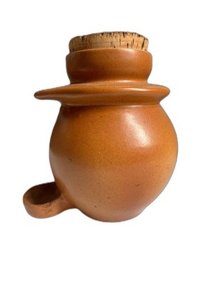 Vintage French terracotta butter crock with cork lid w/spoon r...
