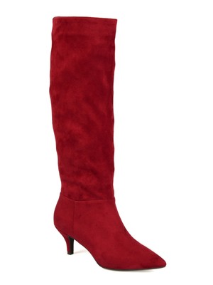 

JOURNEE COLLECTION Женские красные сапоги на каблуке Vellia Kitten Heel с широкой икрой до середины икры, Красный, VELLIA-XWC
