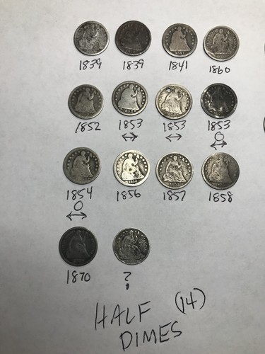 Seated Liberty Half Dime (14) & Dimes (11) Lot Early Dates And O Mint Marks
