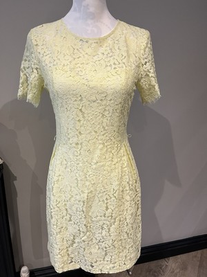 Oasis Size 10 Yellow Lined Lace Dress Short Sleeve NWT