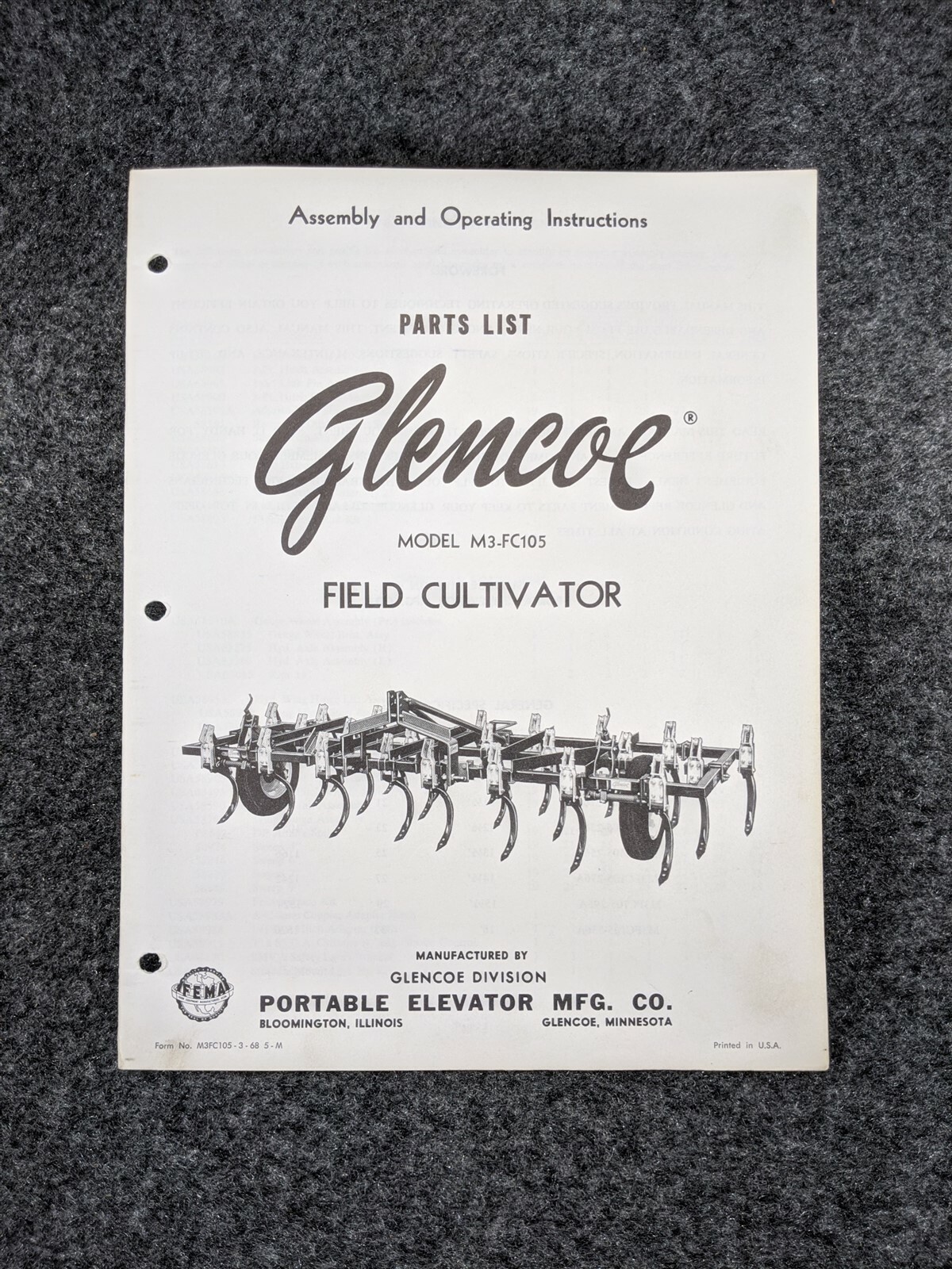 Glencoe Model M3FC105 Field Cultivator S46J28 eBay