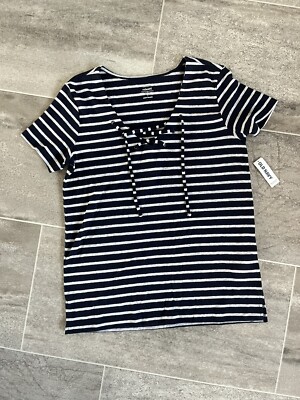 Old Navy Womens Relaxed Dark Blue Stripe Lace Up Top - Size S