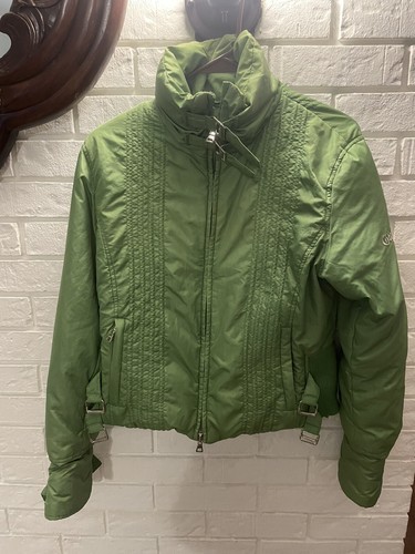 Guess Jacket Puff Down Apple Green Stand Collar Zip Pockets Lined Logo Medium