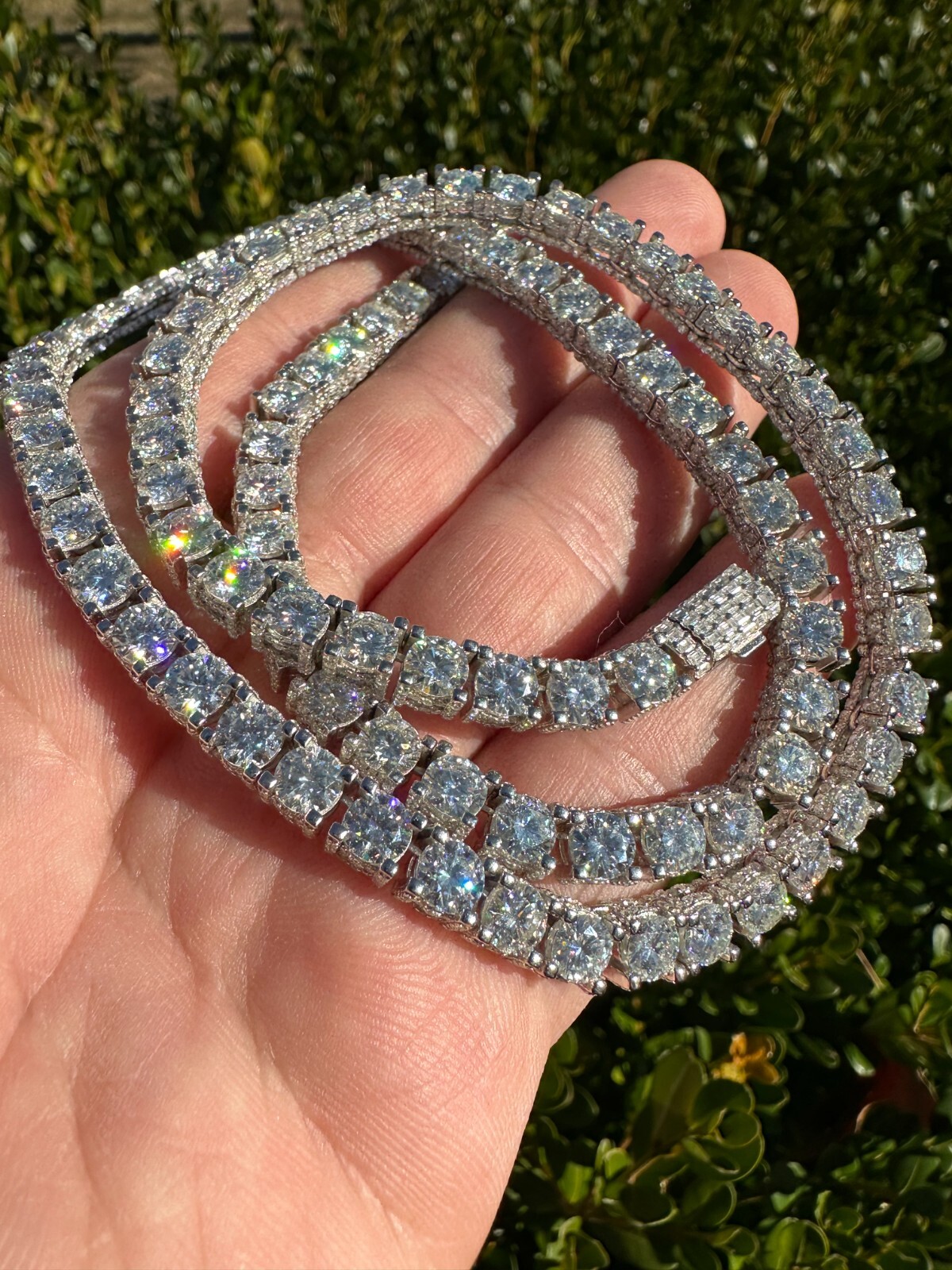 Pre-owned Harlembling 5mm Moissanite Tennis Chain Necklace Reinvented 925 Silver Stones On All Sides