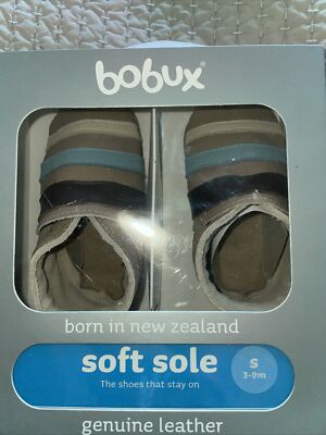 bobux lether soft soles Brown, Blue Triple Stripes