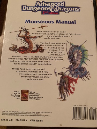 MONSTROUS MANUAL Monster Compendium Dungeons Dragons D&D Appendix TSR #2140