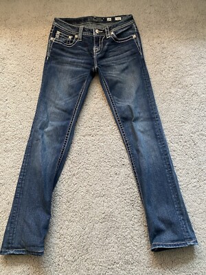 Miss Me Jeans Girls 16 Skinny Medium Wash Denim Embroidered Pocket ALTERED READ