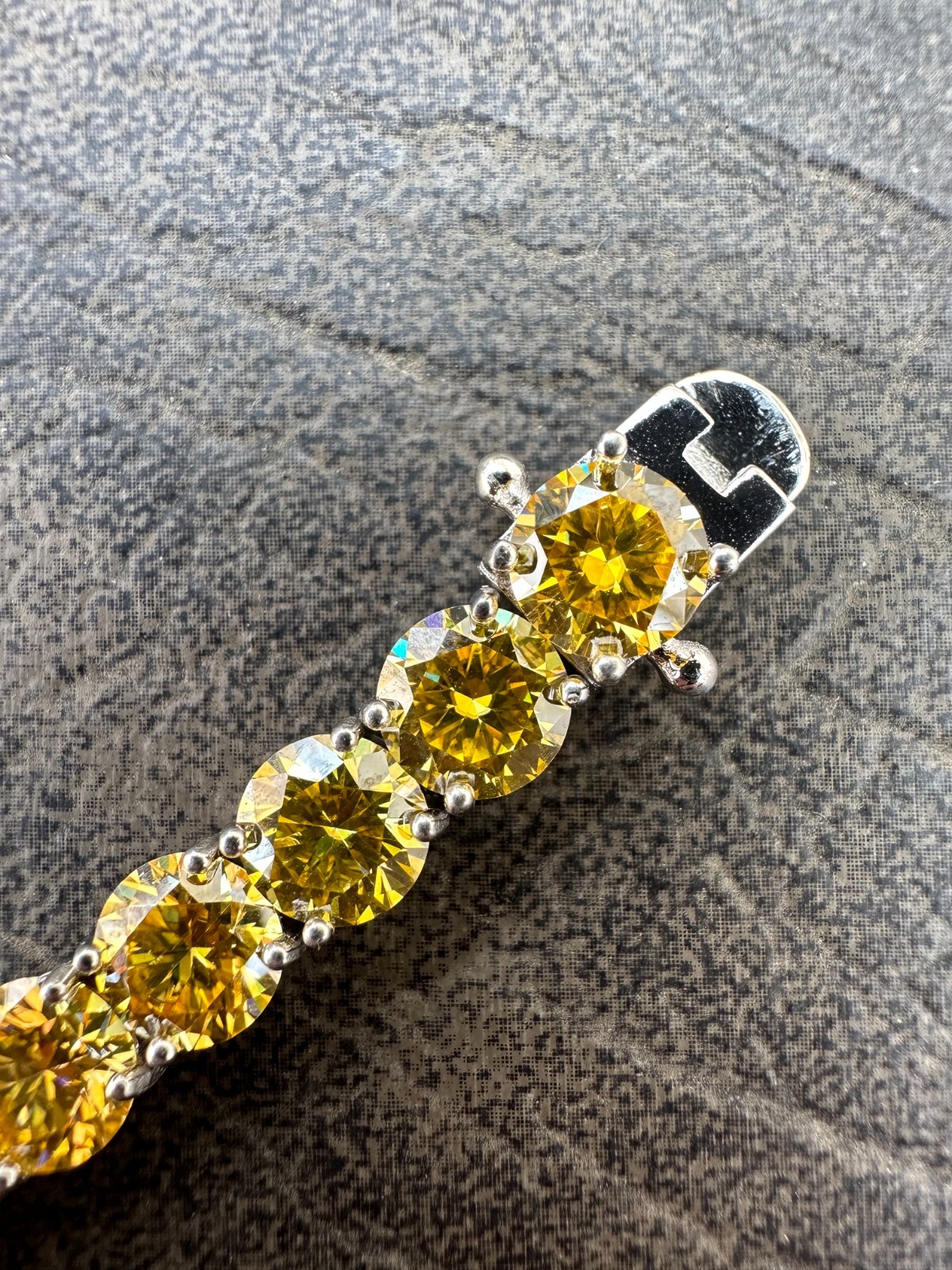 Pre-owned Silver Real Iced Canary Yellow Moissanite 7mm Tennis Bracelet 925  Diamond Tester