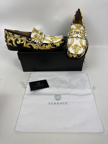 Versace Hibiscus Barocco Moccasin Loafers Shoes Men's Size