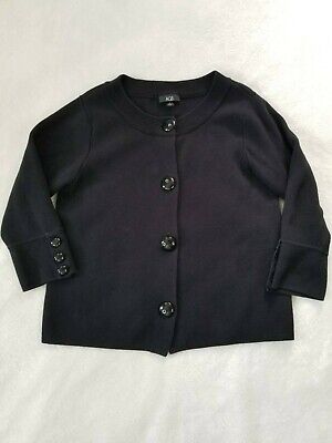 AGB Cardigan 3/4 Sleeve Full Button Sweater Size Large Black Big Buttons Dress