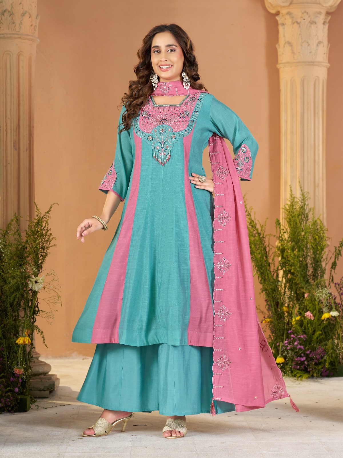 Indian Women Readymade Sharara Set Embroidery Dupatta Festive Party Wear