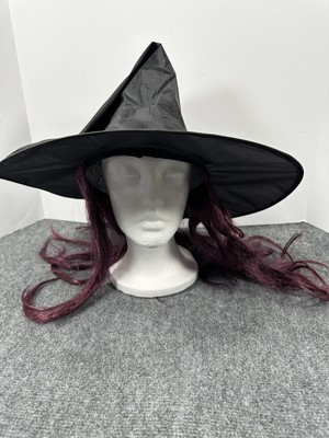 Halloween Witches Hat With Purple Hair Adult Size