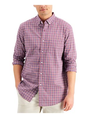 

CLUBROOM Мужская красная классическая повседневная рубашка с длинным рукавом в клетку с градиентом, Красный, 100103073MN