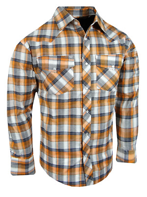 Plaid Western Shirt Mens Triple Snap Cuff Flap Pockets TRUE FIT Country Casual d