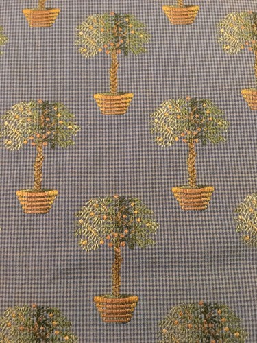 Vintage Blue Yellow Gold Cotton TAPESTRY UPHOLSTERY FABRIC 1.5 Yards X 54