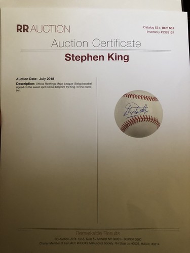 Stephen King signed ROMLB Baseball Rare RR Auction horror IT The Shining Carrie