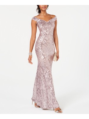 BETSY & ADAM Womens Pink Embelished Off Shoulder Formal Mermaid Dress 6