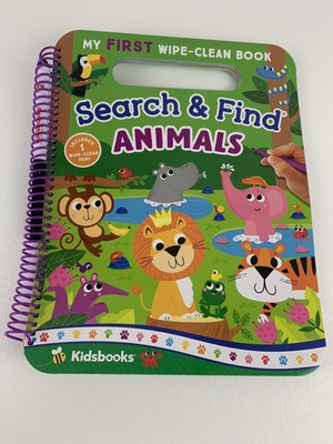 My First Wipe-Clean Book Search & Find Animals Learning Spiral Pen New