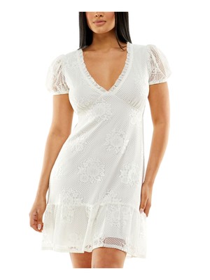 SPEECHLESS Womens Ivory Lined Pullover Pouf Sleeve Short Dress S