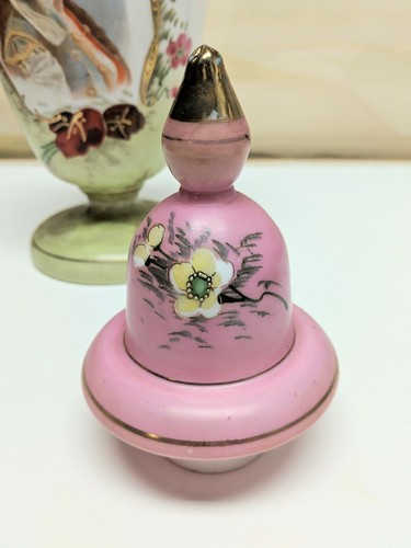 19th Century Bristol Glass Hand Blown Portrait Enameled Vase & Lid 15 3/4