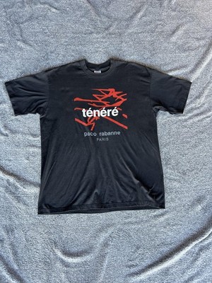 Vintage Paco Rabanne Shirt Mens XL Black Tenere Paris Graphic Tee Made USA 90s