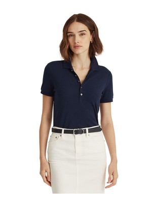 

LAUREN RALPH LAUREN Женская темно-синяя футболка-поло с короткими рукавами и воротником Petites, Navy