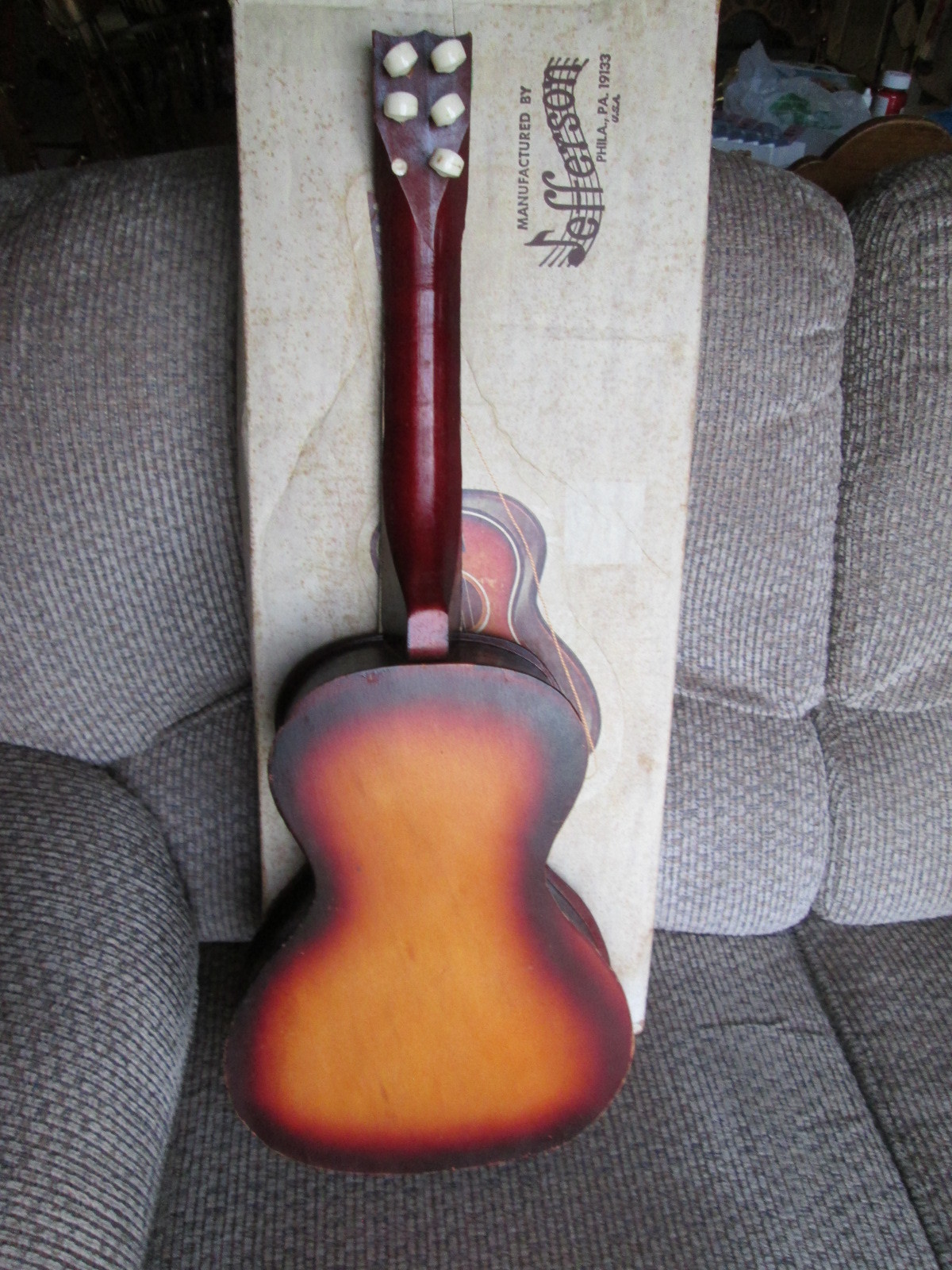 Jefferson Mfg 1950's Wooden Guitar Made USA Original Box Ace Hardware Chicago IL