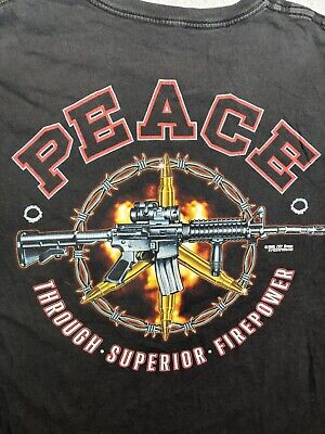 7.62 Design Men s XL Black T Shirt Peace Through Superior Firepower