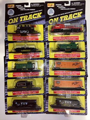 10 Vintage Maisto On Track Engine/Box Car/ Tanker Die Cast 1999 On Card, NEW !!