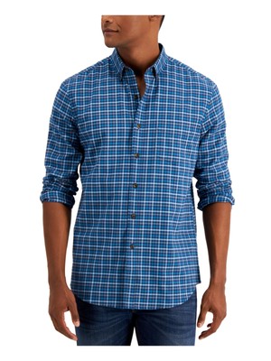 

CLUBROOM Мужская синяя клетчатая повседневная рубашка классического кроя на пуговицах, Синий, 100103096MN