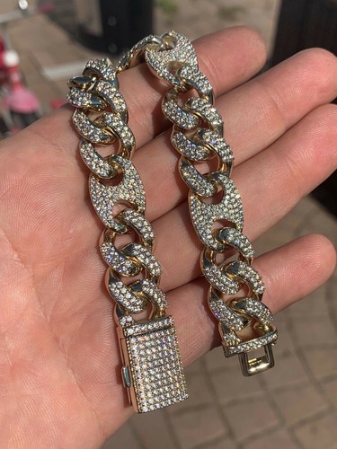 Pre-owned Silver Men's Miami Cuban Gucci Link Chain 14k Gold Plated Stainless Figarucci Choker Cz In