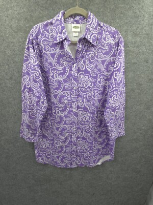 Collections Etc Flannel Sleep Shirt Womens Medium Long Sleeve Purple Paisley NEW