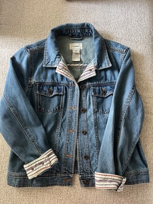 L.L. Bean Women s Denim Jacket Medium Regular Striped Trim Accents