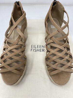 Eileen Fisher Cagey Espadrilles Beige Leather Women's Size 7.5 NEW With Dust Bag