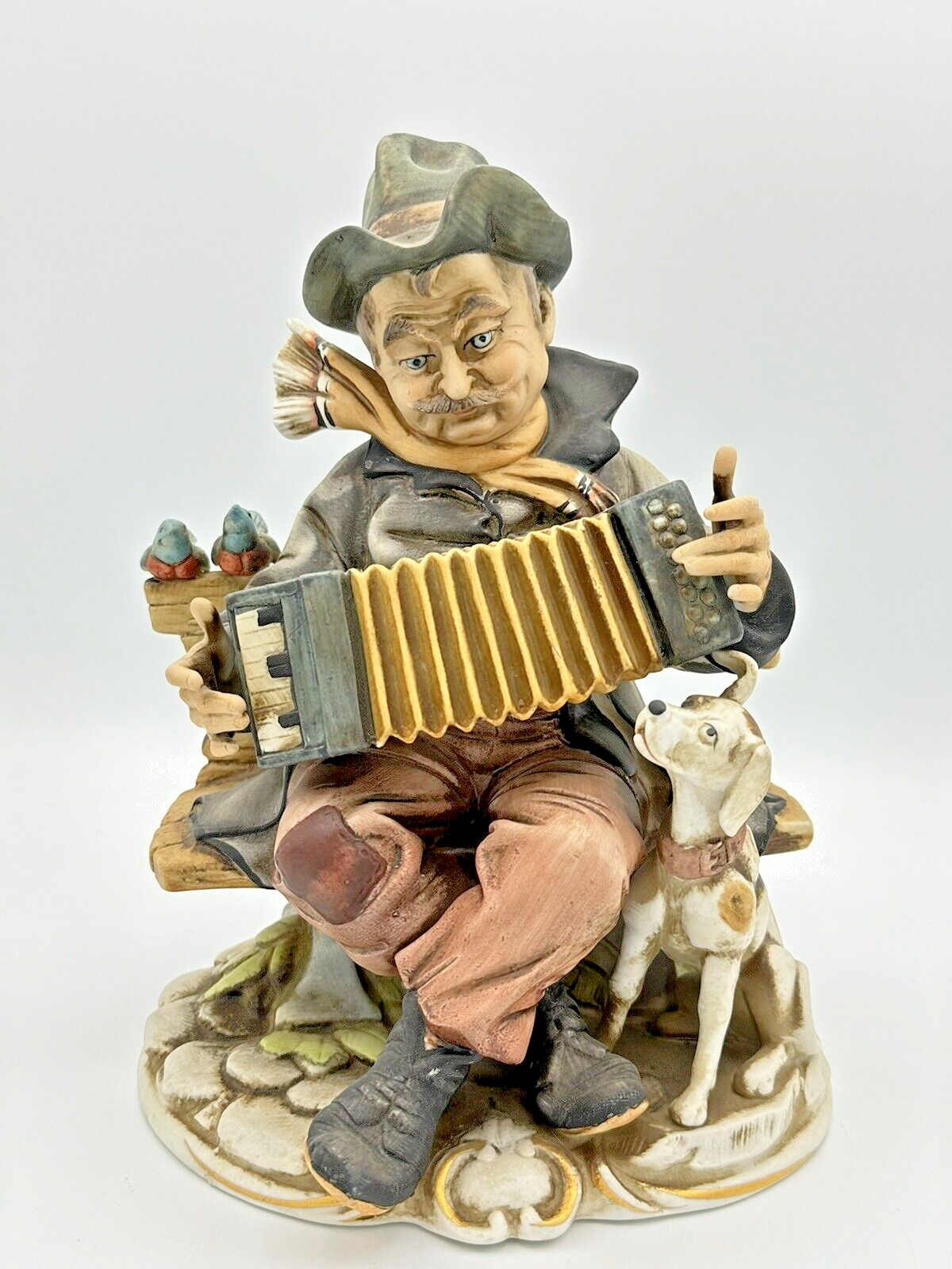 Porcellane D'Arte Accordion Player on Bench with Dog #8626