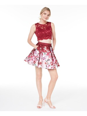 

Женский укороченный топ TRIXXI Maroon Lace без рукавов с круглым вырезом для вечеринок для юниоров