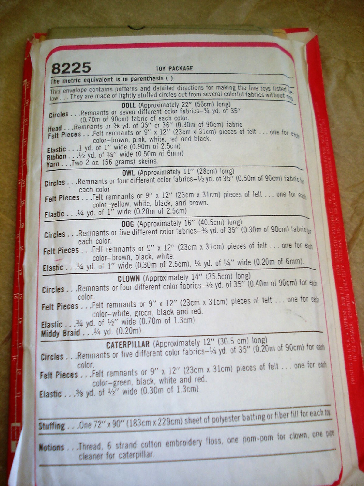 VTG Simplicity Pattern 8225 Yo Yo Doll Owl Dog Clown Caterpillar NOS Uncut FF