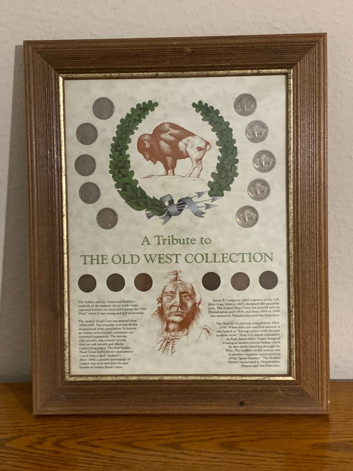 RARE Framed The Old West Collection Indian Head Cent & Buffalo