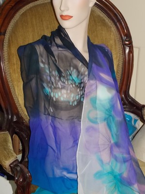 Vintage Russian Silk Scarf Watercolor Teal Blue Purple Floral 76 x 14 Long NWT Vintage Russian Silk Scarf Watercolor Teal Blue Purple Floral 76 x 14 Long NWT