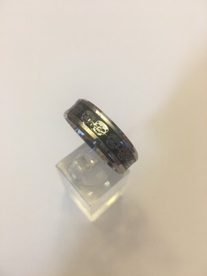 8MM Men Fashion Stainless Steel Skull Black/Silver Band Ring Sizes below-R2634