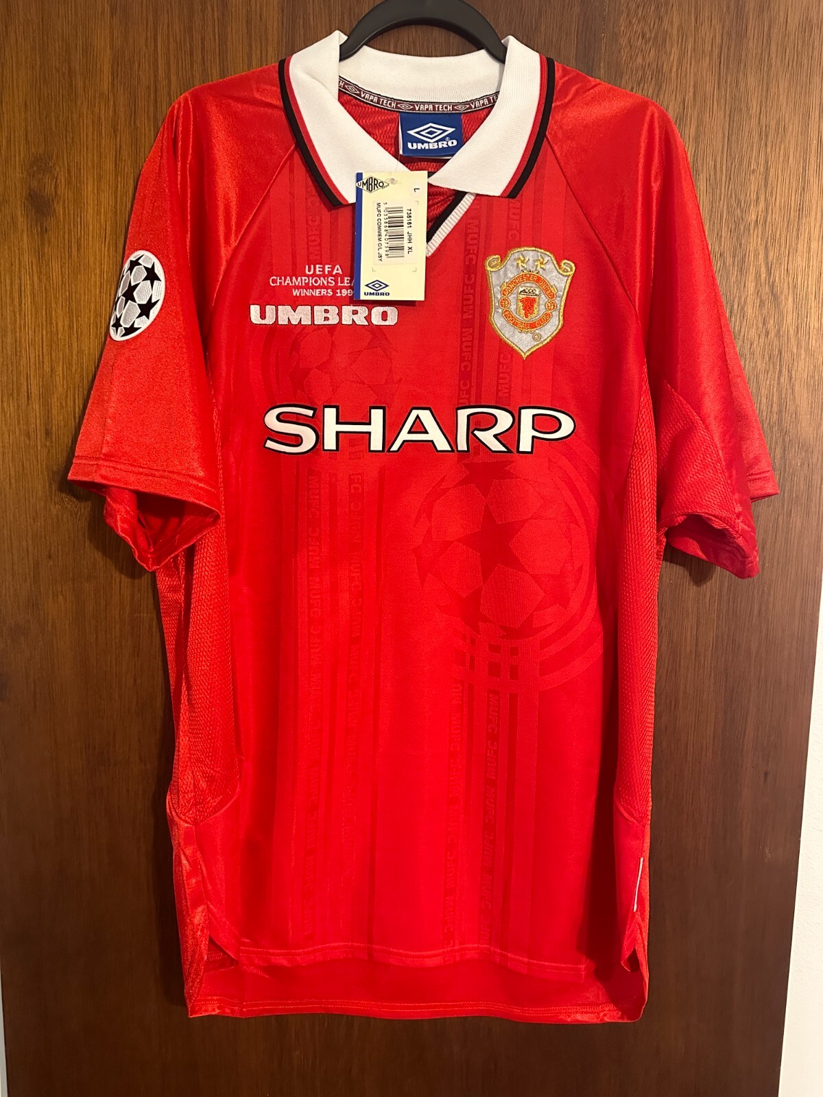 BNWT Original Manchester United Two Star 1999 #7 BECKHAM XL