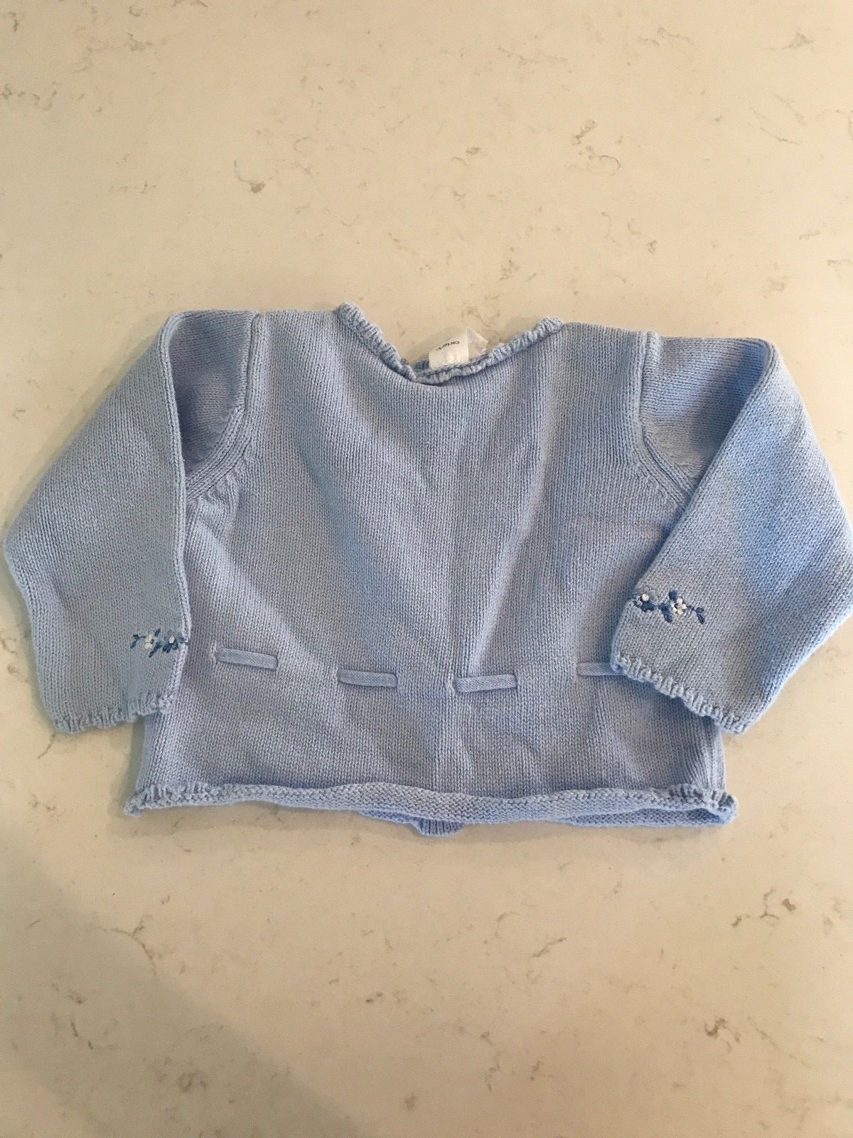 Carters Girl Light Blue Embroidered Flower Cotton Cardigan Sweater Top Size 6 mo