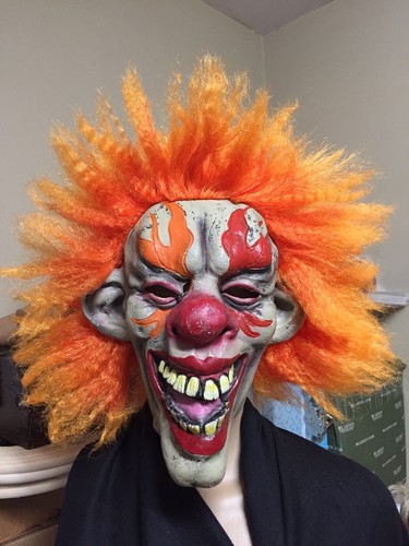 EVIL CLOWN MASK 2009 Paper Magic Group PMG with Orange Hair Halloween Mask