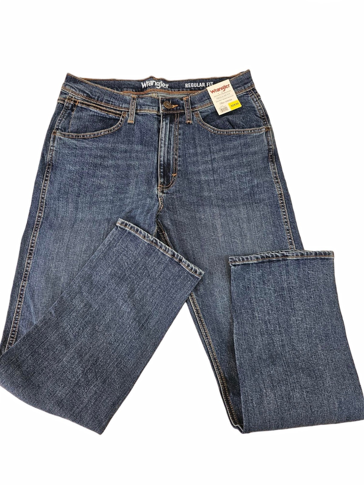 32x30 Wrangler Mens Relaxed Fit Stretch Triple Stitch Blue Jeans